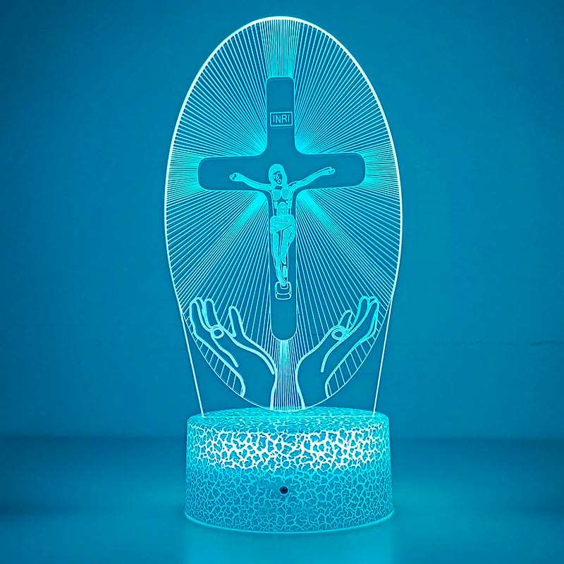 Luce notturna a forma di crocefisso varie tipologie, fantasie 3D, 16 colori cambiabili a piacimento.