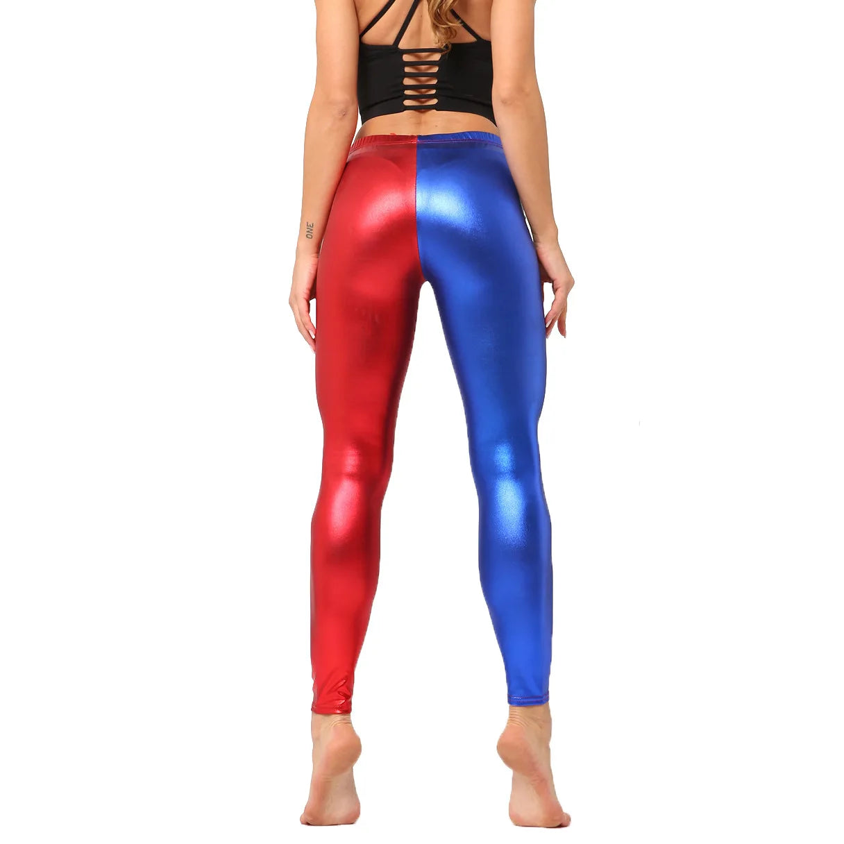 Pantaloni leggins elasticizzati, casual a vita alta da donna. Colore lucido disponibile in più tonalità e design.