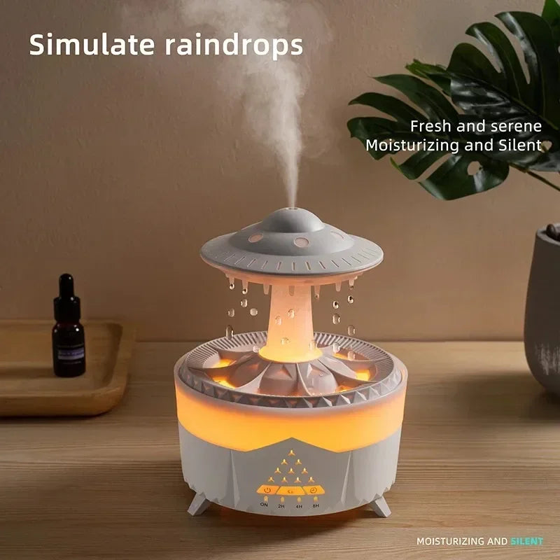 Umidificatore con suono di goccia d'acqua piovana e aromaterapia con diffusore di oli essenziali a luce led a 7 colori
