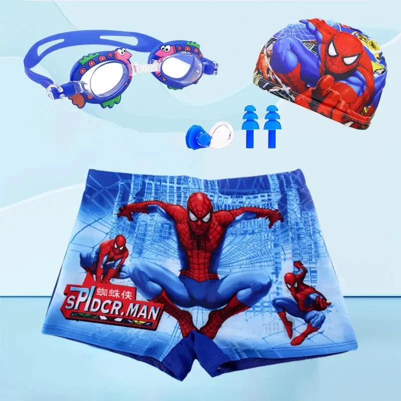 Costume da bagno per bambini con immagini cartoni animati super eroi Spider-Man, Capitan America.