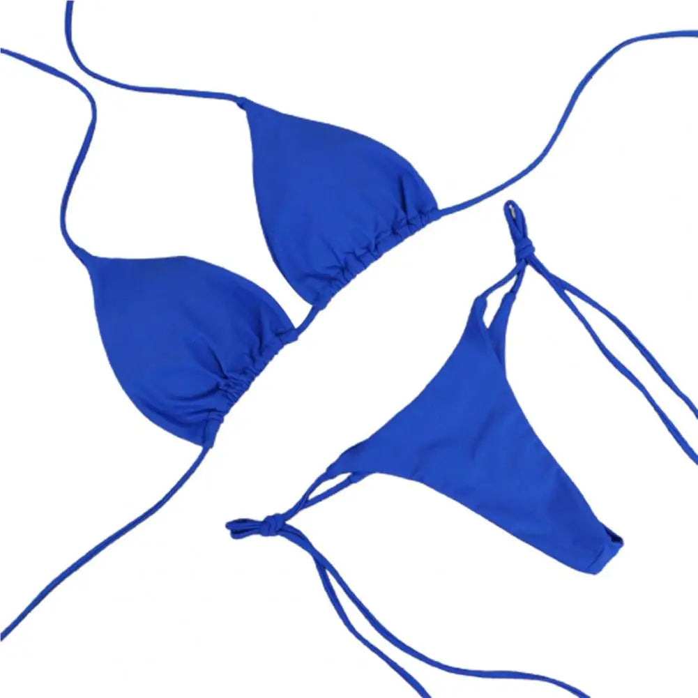 Costume Da Bagno “Perizoma” da Donna. Set 2 Pezzi Tinta Unita con Cinturino Regolabile.