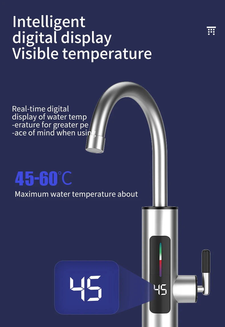 Rubinetto scaldabagno istantaneo elettrico 3000w in acciaio inossidabile.