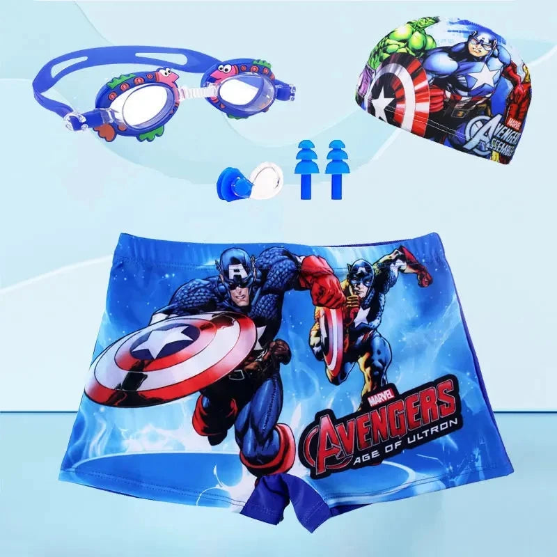 Costume da bagno per bambini con immagini cartoni animati super eroi Spider-Man, Capitan America.
