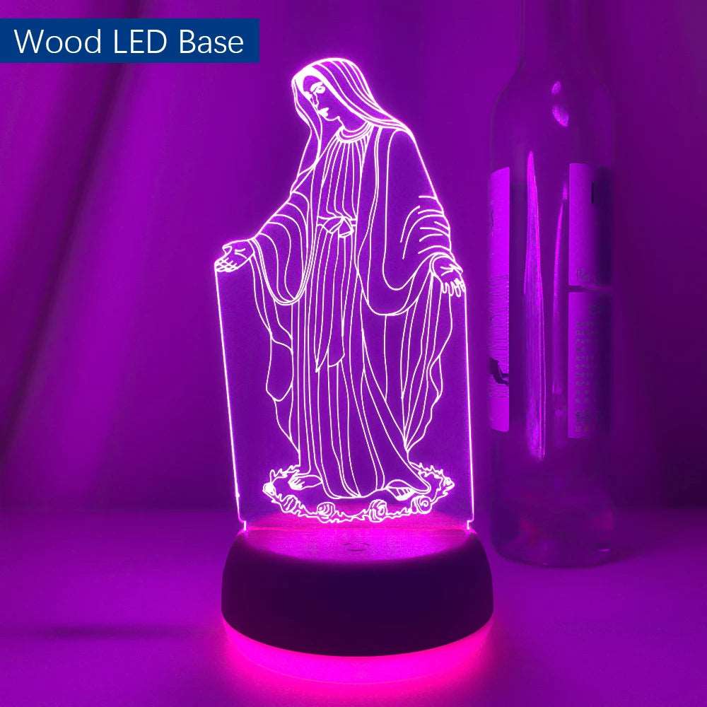 Luce notturna a forma di vergine Maria varie fantasie 3D, 16 colori cambiabili a piacimento.