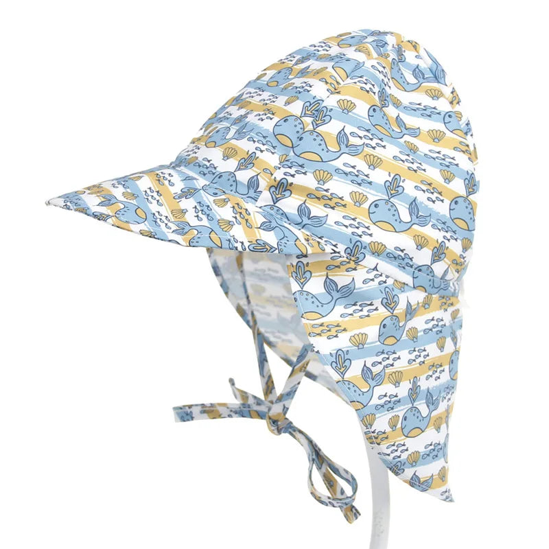 Cappello primavera/estate unisex per bambini con grande tesa e telo posteriore. Protezione a 360° in poliestere traspirante.