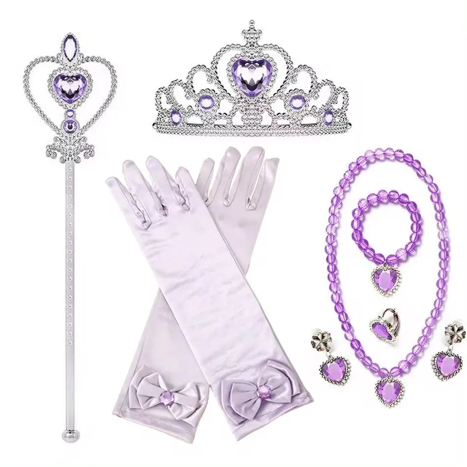 Accessori per abito principessa. Set gioco composto da 7 pezzi da abbinare ad abito per carnevale, cosplay, feste.