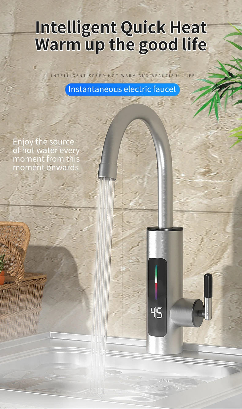 Rubinetto scaldabagno istantaneo elettrico 3000w in acciaio inossidabile.