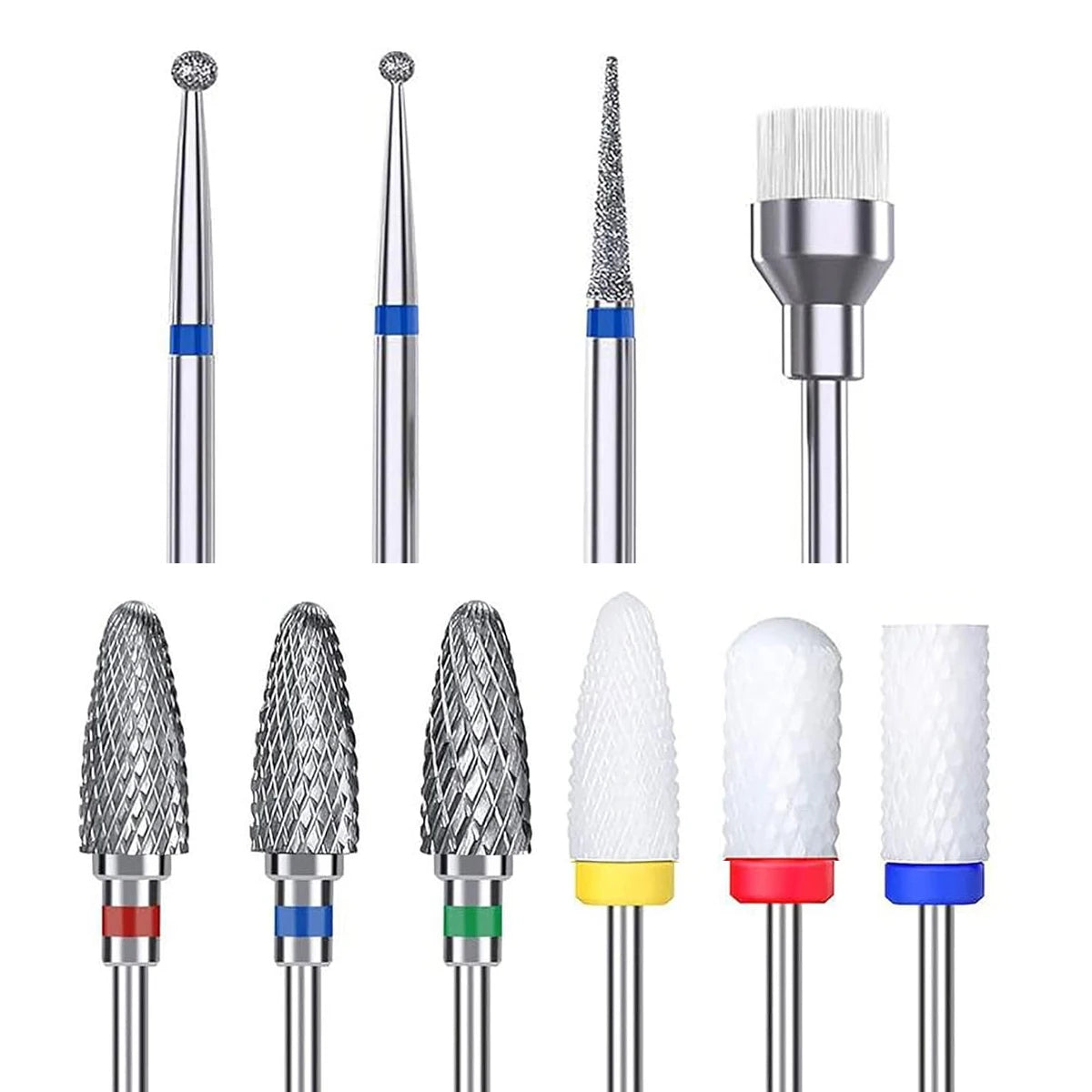 Punte per unghie "nail art". Set 10 punte in ceramica e acciaio al tungsteno per trapano.