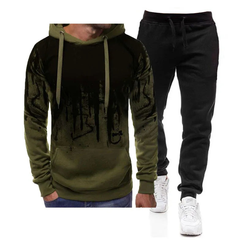 Tuta sportiva autunno/inverno, completo maglia con cappuccio e pantaloni, colori a scelta.