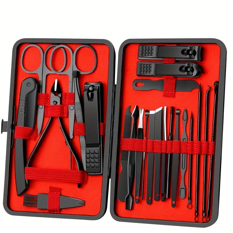 Set Pedicure/Manicure Professionale 7-24 Pezzi – Kit in Acciaio Inox con Custodia in Pelle. Compatto, Portatile.