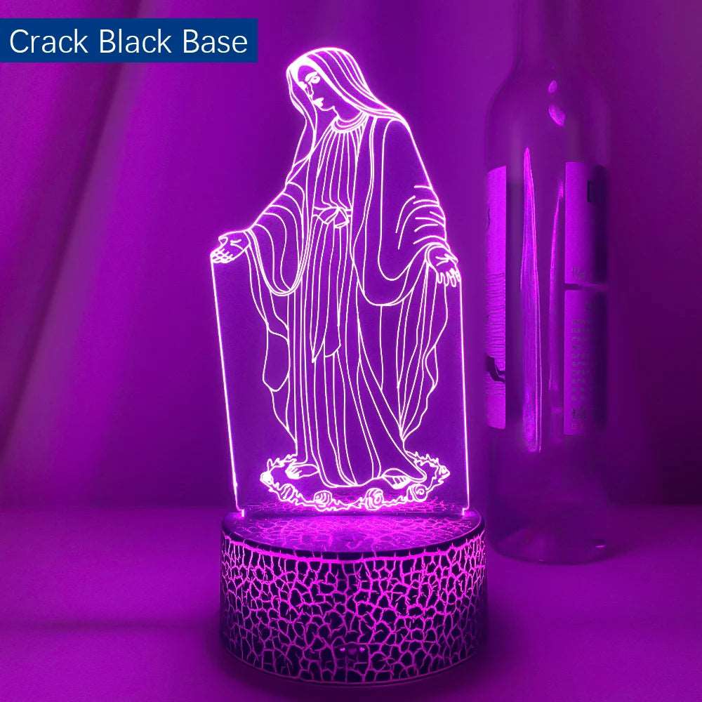 Luce notturna a forma di vergine Maria varie fantasie 3D, 16 colori cambiabili a piacimento.