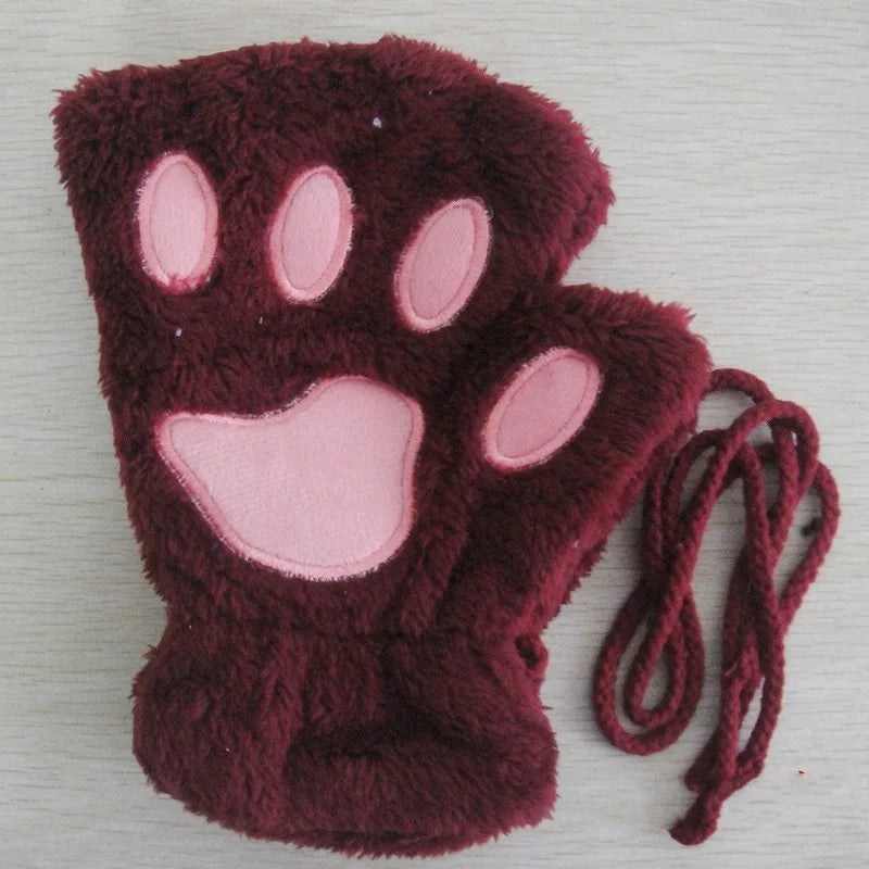 Guanti da donna in peluche senza dita a forma di zampa di gatto. Morbidi, caldi, simpatici e carini.