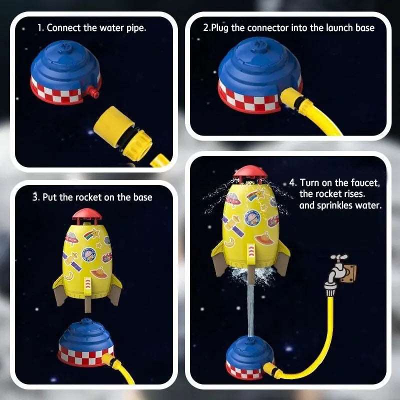 Gioco razzo a pressione con cascata spruzzo d'acqua. Espulsione forzata dall'acqua.