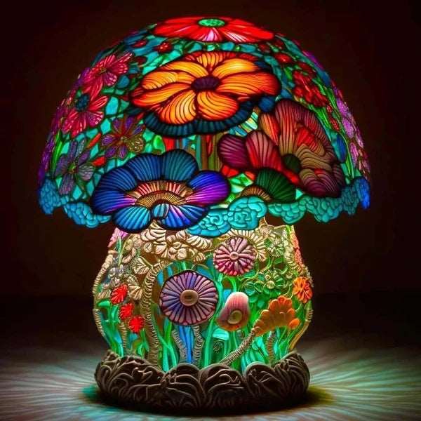 Lampada da tavolo creativa della serie di piante colorate in resina. Lampada colorata crea atmosfera a forma di fiore, fungo per camera da letto, salotto.