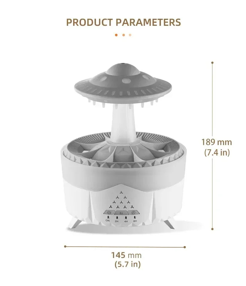 Umidificatore con suono di goccia d'acqua piovana e aromaterapia con diffusore di oli essenziali a luce led a 7 colori