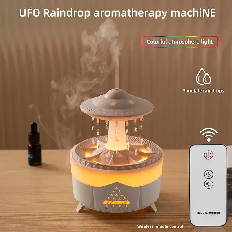 Umidificatore con suono di goccia d'acqua piovana e aromaterapia con diffusore di oli essenziali a luce led a 7 colori