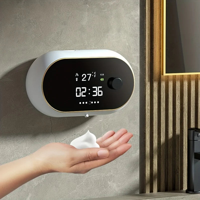 Dispenser automatico di sapone ricaricabile 450 ml da parete con sensore, schermo LED, Impermeabile 3 livelli di regolazione volume schiuma.