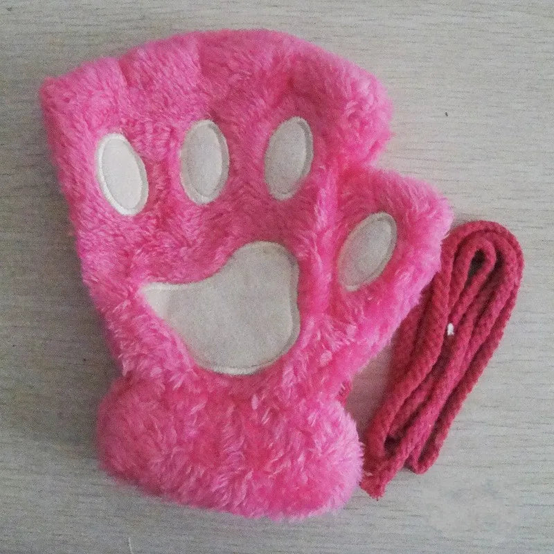 Guanti da donna in peluche senza dita a forma di zampa di gatto. Morbidi, caldi, simpatici e carini.