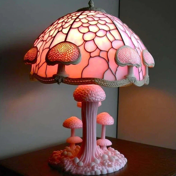 Lampada da tavolo creativa della serie di piante colorate in resina. Lampada colorata crea atmosfera a forma di fiore, fungo.