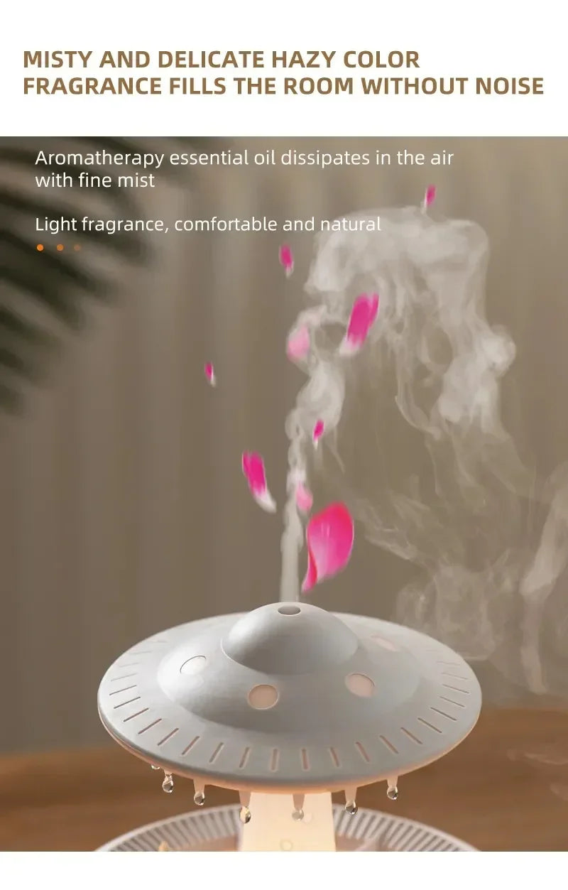 Umidificatore con suono di goccia d'acqua piovana e aromaterapia con diffusore di oli essenziali a luce led a 7 colori