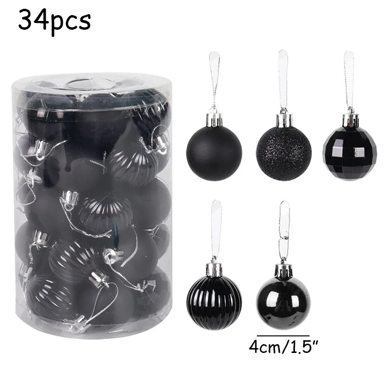 Palline per Natale, decorazioni per l'albero di Natale in confezione da 34 pezzi, vari motivi, misura 4 cm.