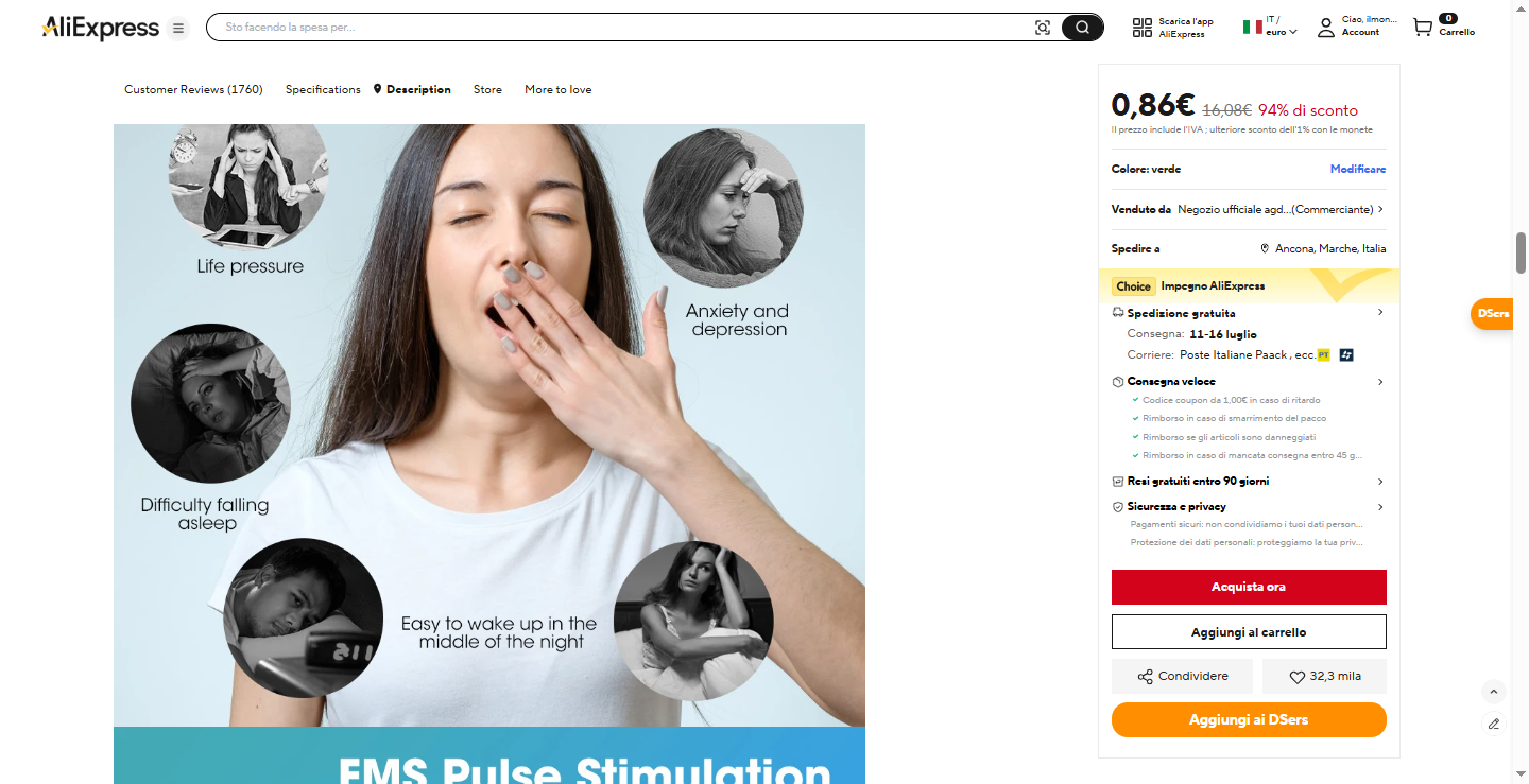 Dispositivo EMS per il Sonno – Rilassamento e Addormentamento Rapido Senza Farmaci.