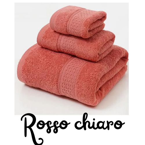 Asciugamano 100% cotone, tinta unita, 3 misure disponibili. Super assorbente e asciugatura rapida.