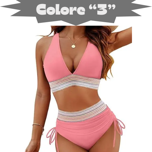 2025 Women's Shoulder High Waist Split Bikini Swimsuit Set with Chest Cushion and Adjustable Shoulder Straps