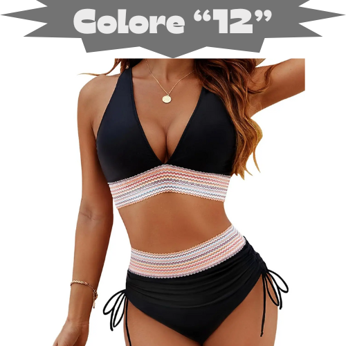 2025 Women's Shoulder High Waist Split Bikini Swimsuit Set with Chest Cushion and Adjustable Shoulder Straps