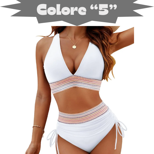 2025 Women's Shoulder High Waist Split Bikini Swimsuit Set with Chest Cushion and Adjustable Shoulder Straps