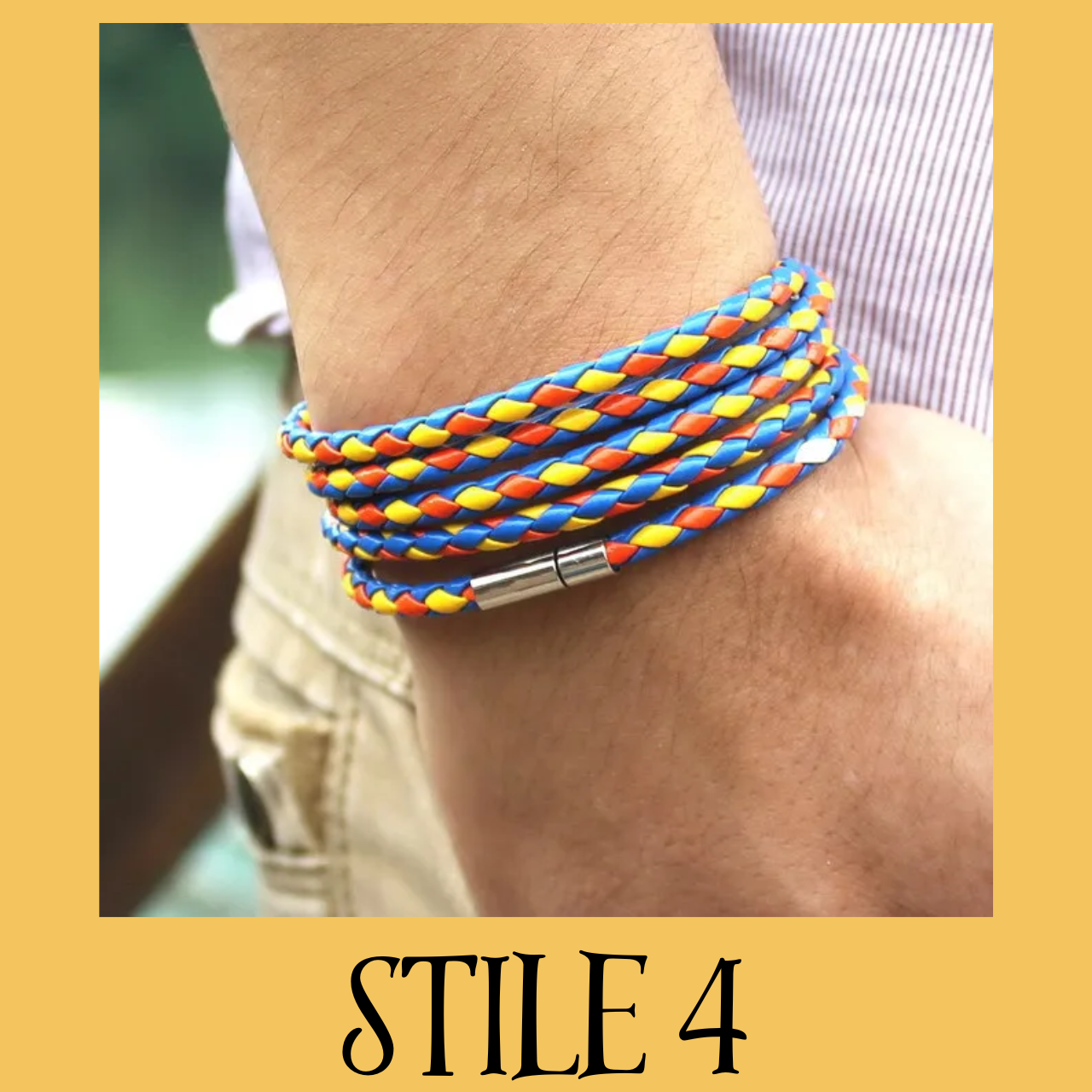 Bracciale lunghezza 90 cm. 5 giri polso, colori assortiti per polsi da 17 a 20 cm.