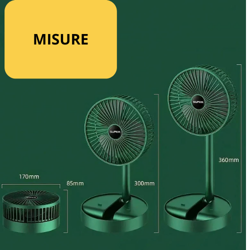 Mini ventilatore pieghevole a batteria ricaricabile USB con 3 velocità.