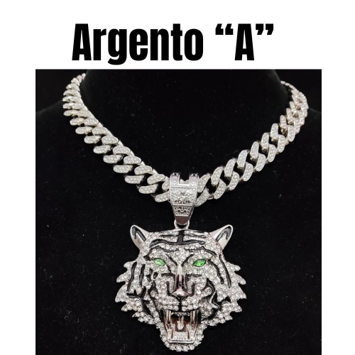 Hip Hop 3D Tiger Pendant Necklace with 13mm Crystal Cuban Chain HipHop Iced Out Bling Necklaces Men Women Fashion Charm Jewelry