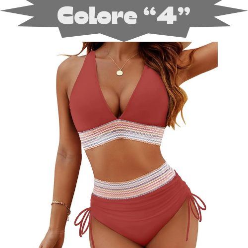 2025 Women's Shoulder High Waist Split Bikini Swimsuit Set with Chest Cushion and Adjustable Shoulder Straps