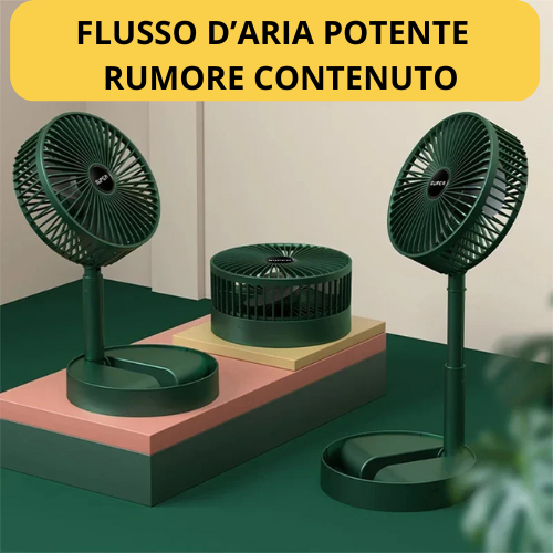 Mini ventilatore pieghevole a batteria ricaricabile USB con 3 velocità.
