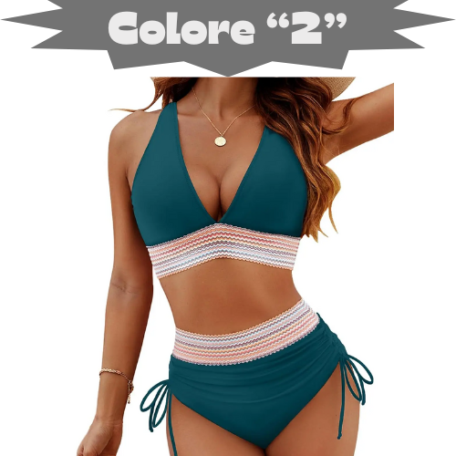 2025 Women's Shoulder High Waist Split Bikini Swimsuit Set with Chest Cushion and Adjustable Shoulder Straps