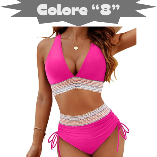 2025 Women's Shoulder High Waist Split Bikini Swimsuit Set with Chest Cushion and Adjustable Shoulder Straps