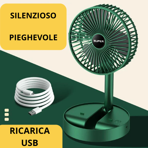 Mini ventilatore pieghevole a batteria ricaricabile USB con 3 velocità.
