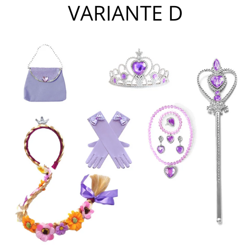 Carnevale, festa . Accessori per abito da principessa. Parrucca, corona, guanti ed altri accessori per outfit da principessa.