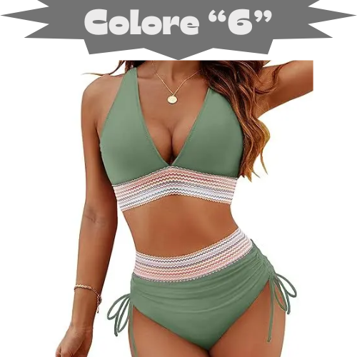 2025 Women's Shoulder High Waist Split Bikini Swimsuit Set with Chest Cushion and Adjustable Shoulder Straps