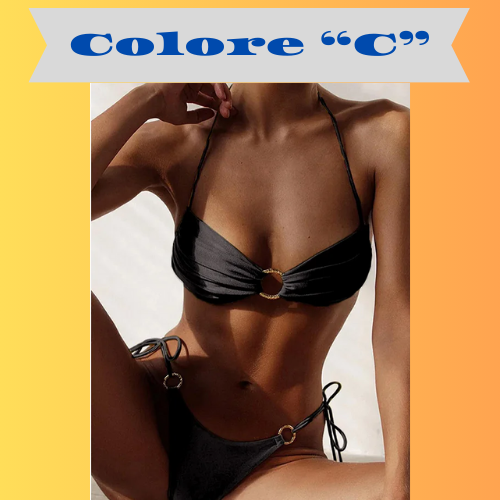Rinabe Halter Swimwear Thongs Micro Bikini Pleated Swimsuit Bandage Bathing Suit Women Sexy Bikini Cut Out Beachwear Ring Bikini