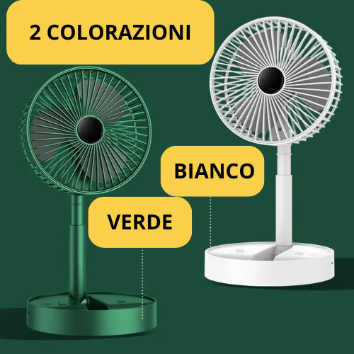 Mini ventilatore pieghevole a batteria ricaricabile USB con 3 velocità.