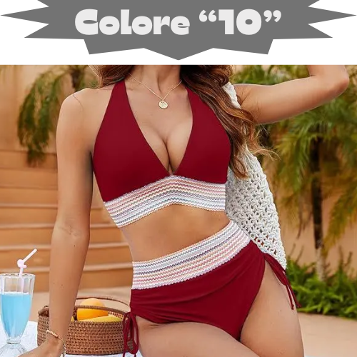 2025 Women's Shoulder High Waist Split Bikini Swimsuit Set with Chest Cushion and Adjustable Shoulder Straps