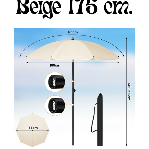 Round Beach Balcony Umbrella UV-Resistant Waterproof Height- Adjustable 45° Bendable Parasol for Sun Protection Garden Patio