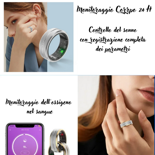 Anello smart per Android e Ios. Cardiofrequenzimetro, impermeabile IP68 fino -300 mt, multi-sport, controllo del sonno.