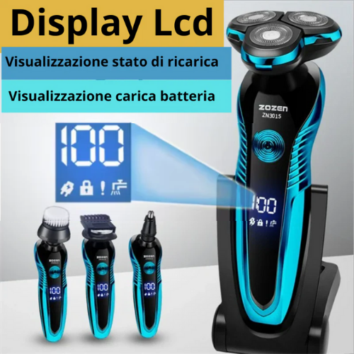 "Rasoio Elettrico con Display LCD e Trimmer Nasale: Compatto, Potente e Ricaricabile"