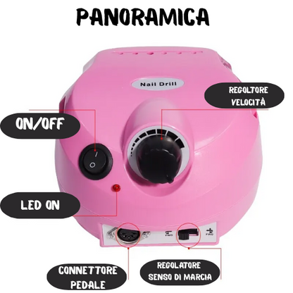 Trapano/smerigliatore elettrico per unghie. Potente motore da 35000 giri/min, a basso rumore: kit completo di frese per unghie professionali per manicure e pedicure.