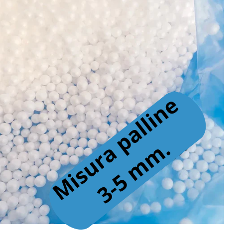 Schiuma Polistirolo di Riempimento per Pouf, Divano, Sedia, Cuscino, Bambola. Impermeabile, galleggiante. 22 litri, grandezza palline 3-5 mm.