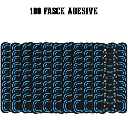"Fascia adesiva" per massaggiatore portatile EMS per collo, per spalle, vita e gambe. Kit con fascia, elettrodi e telecomando.