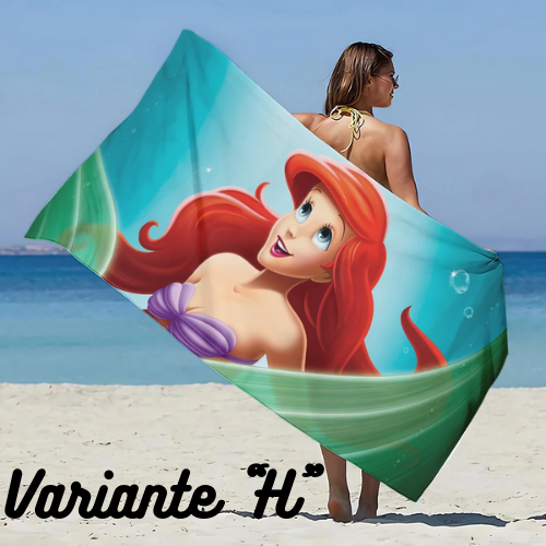 Asciugamano da spiaggia con immagini Principessa Ariel. In microfibra, anti-sabbia, asciugatura rapida.